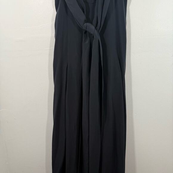 BCBGMaxAzria Black 100% Silk Adjustable Waist Wrap Wide Leg Jumpsuit Women 4 - Picture 9 of 12